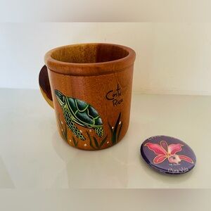 Costa Rica Hand Painted Wood Mug with Bottle Opener